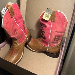 Barrel Racer Boots Pink & Tan Squared Toed Roper Boots